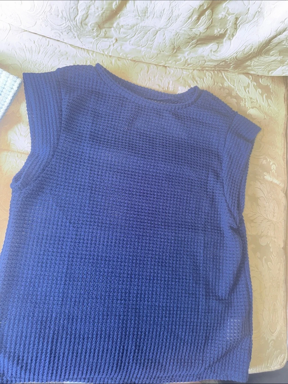 SHEIN Women’s Sleeveless Waffle Three top bundle- Blue& White, Sage and navy.